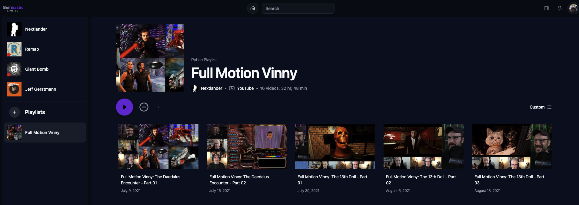 Screenshot of following the Full Motion Vinny playlist